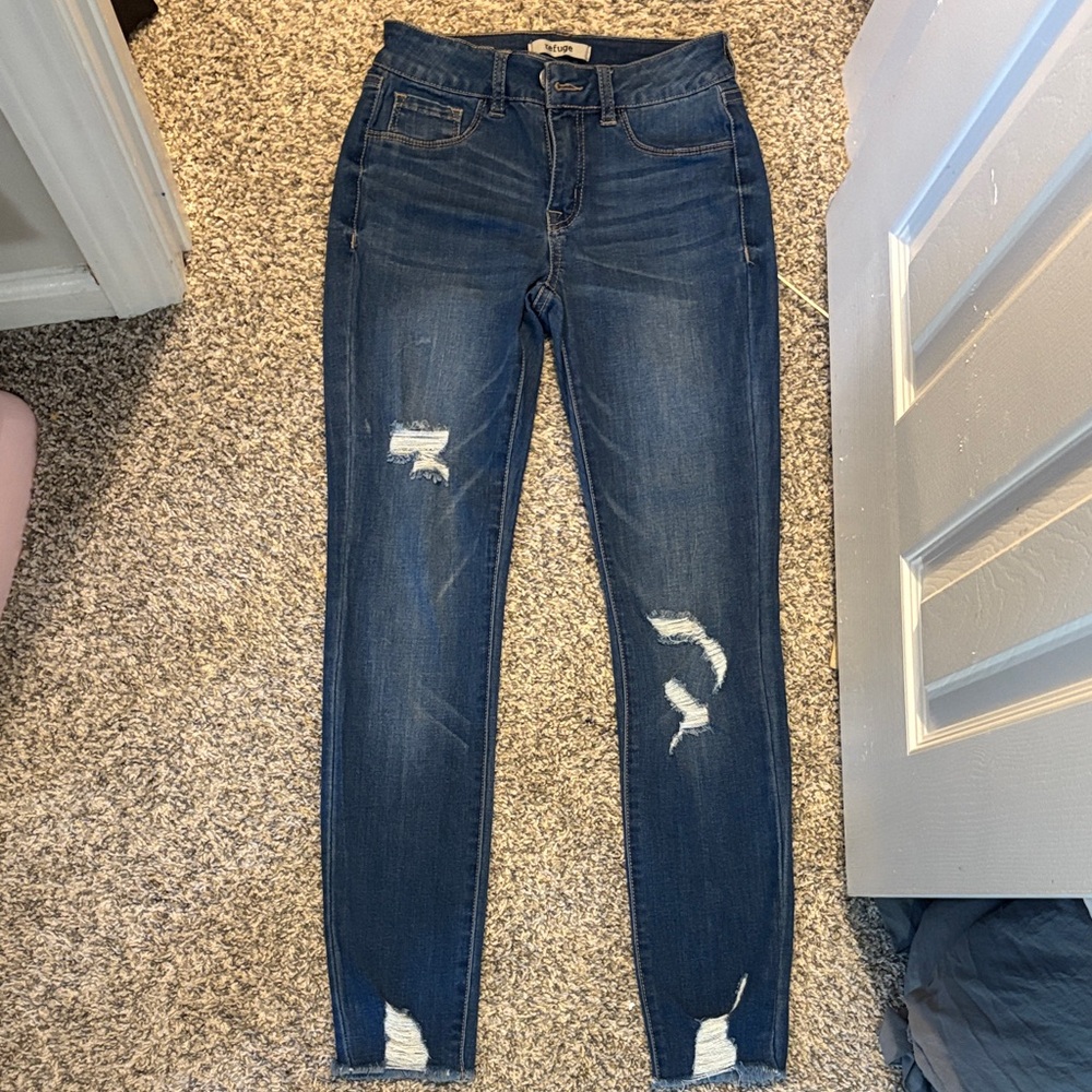 Refuge Dark Blue Distressed Skinny Jeans
